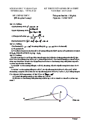 Đề thi kỳ thi tuyển sinh Lớp 10 môn Toán - Năm học 2019-2020
